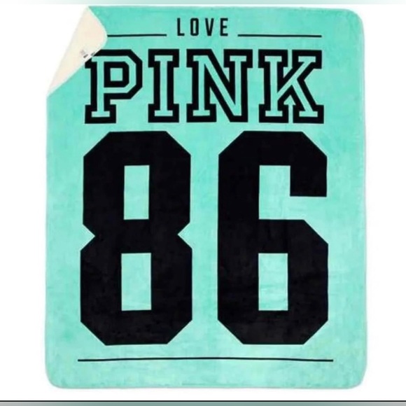 VICTORIA’S SECRET VS PINK SHERPA BLANKET THROW MINT GREEN TEAL LOVE 86 RARE NWOT - Picture 1 of 1